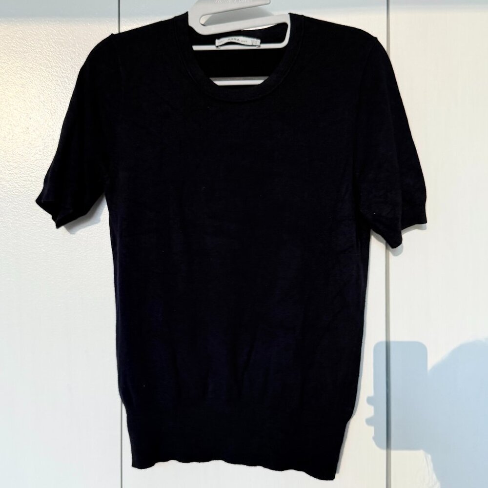 Zara Comfy Viscose Navy Blue Short Sleeve Tee